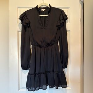 Chic Black Ruffle Long Sleeve Dress